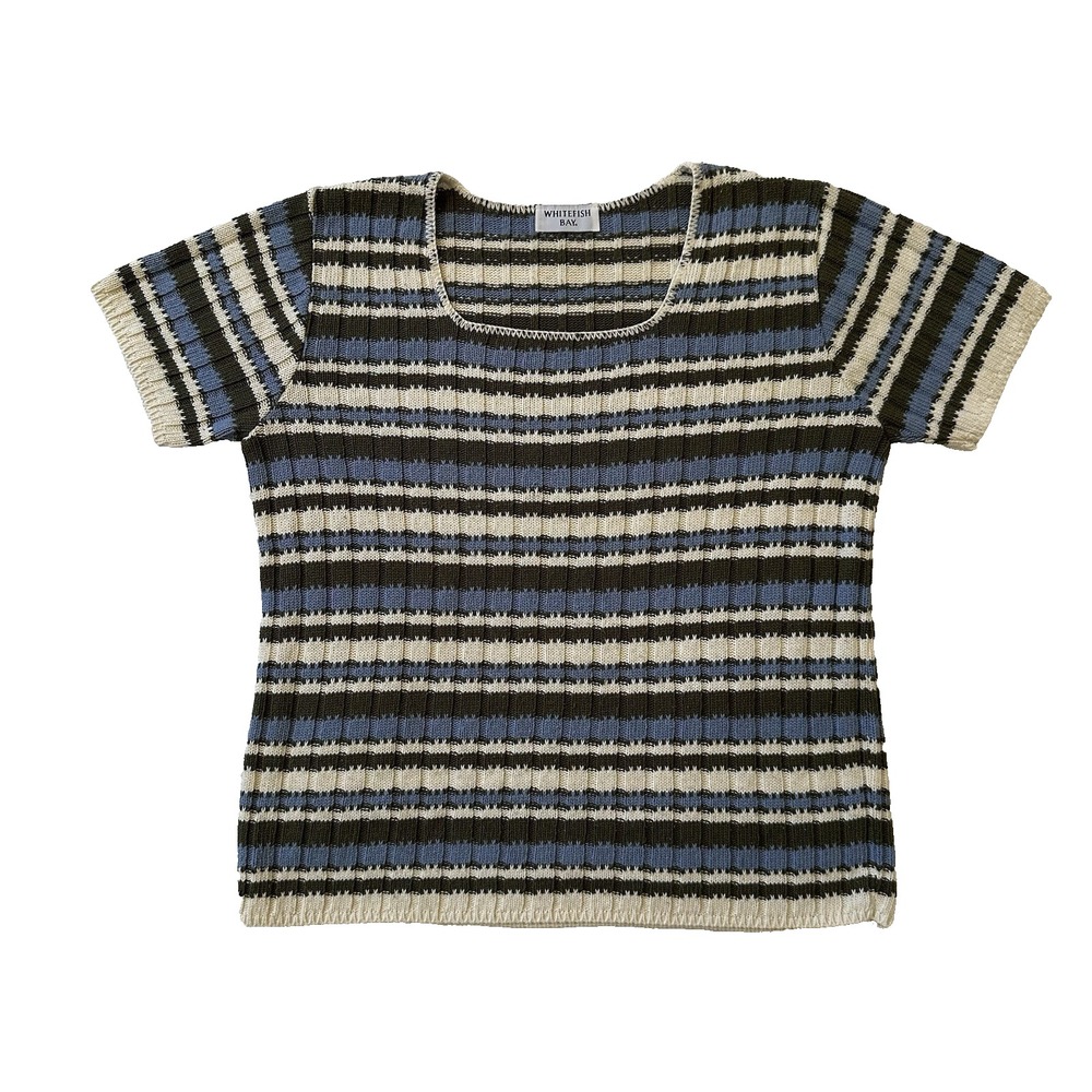 Whitefish Bay Knit Shirt Women's L Multicolor Stripe Short‎ Sleeve Casual Top